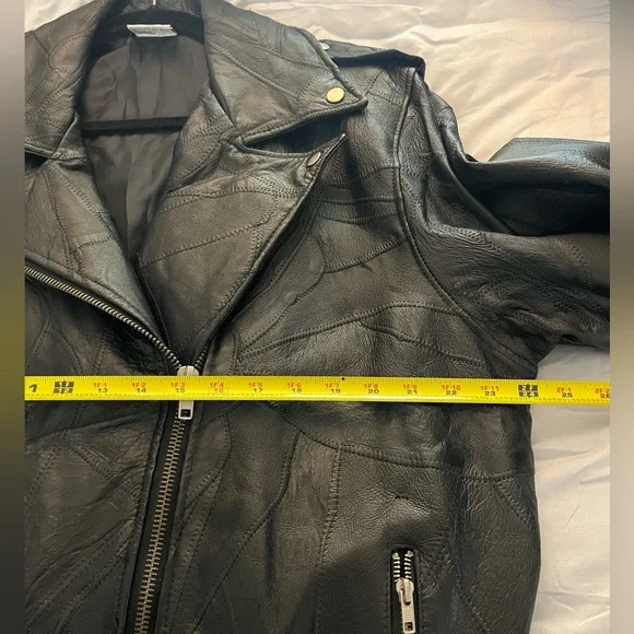 Vintage 90's Flight Path Leather Jacket Deadstock Moto Biker Patchwork Black XL